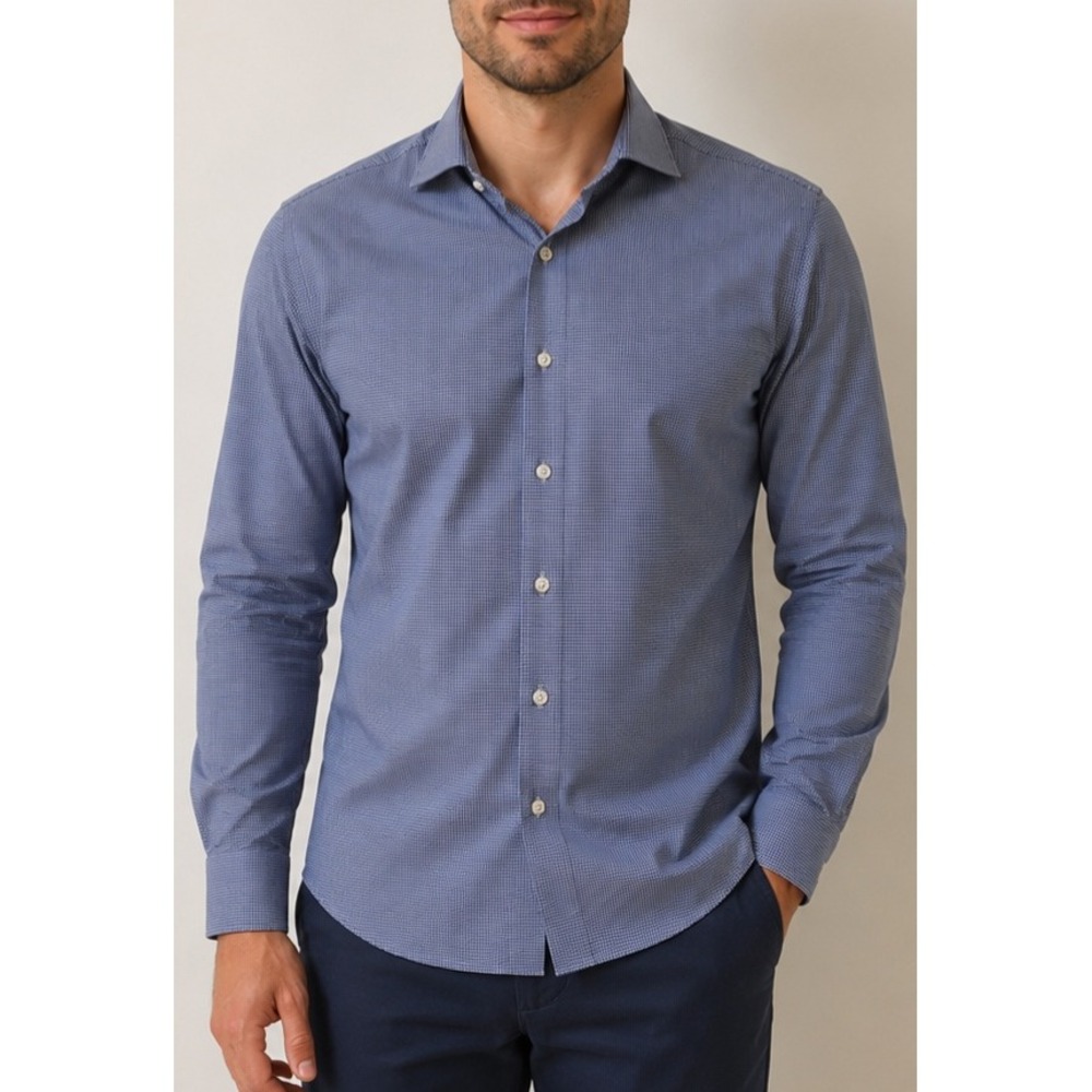 Mizzen+Main Spinnaker Collection Mens Medium Trim‎ Fit Navy Gingham Check Shirt